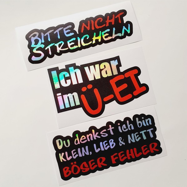 folien-zentrum - 3 STK. Aufkleber Auto Set - Streicheln/Ü-Ei/Fehler -