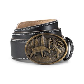 Schöneberger Trachten Couture Men's Nappa Traditional Belt - Leather Belt Black for Lederhosen, Chino, Jeans with Stag Metal Buckle - Belt Lenn, black