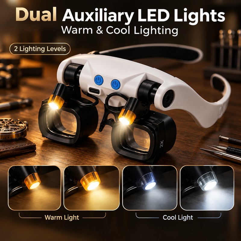 LED Head-Mounted Magnifier for Precision Work – 2-Pack with Interchangeable