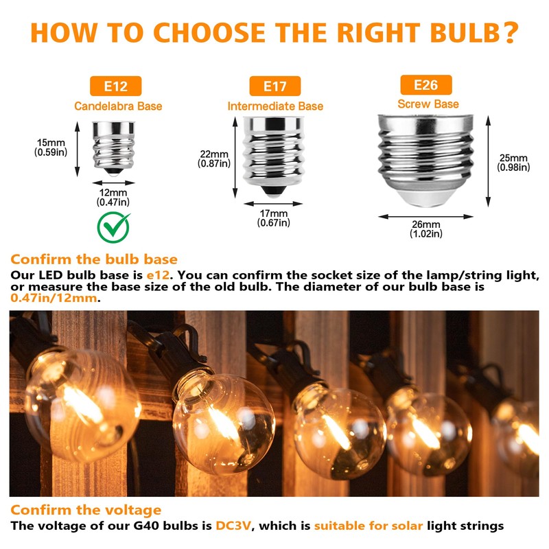 G40 LED Solar Replacement Bulbs,1W Equal to 5W, Plastic E12