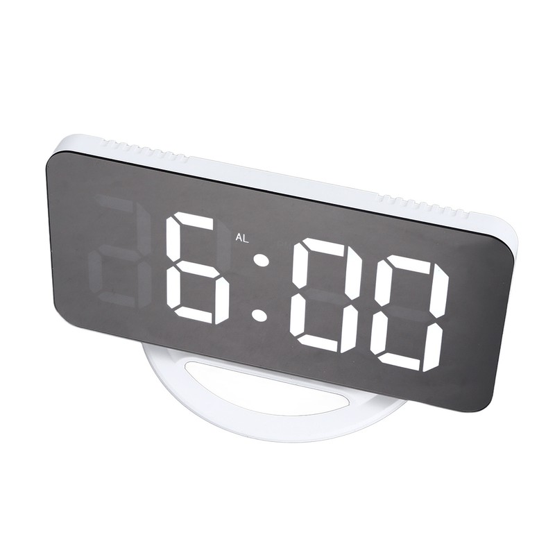 LED Digital Alarm Clock USB Charging Mirror Clock with 4