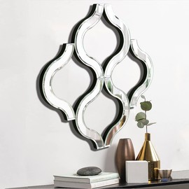 DMDFIRST Arc-Shaped Decorative Wall Mirror Silver Color 20”x20” Large, Exquisite Bevelled Gorgeous Glam Accent Decor Mirror, Unique Modern Fashion Hand Craft Mirror Wall Decor Chic Mirror