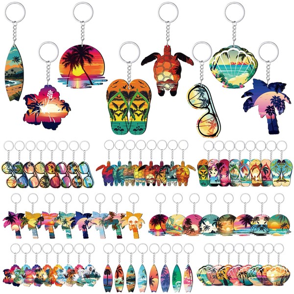 Ferreve 64 Pcs Summer Beach Favors Keychain Gifts Set Wooden