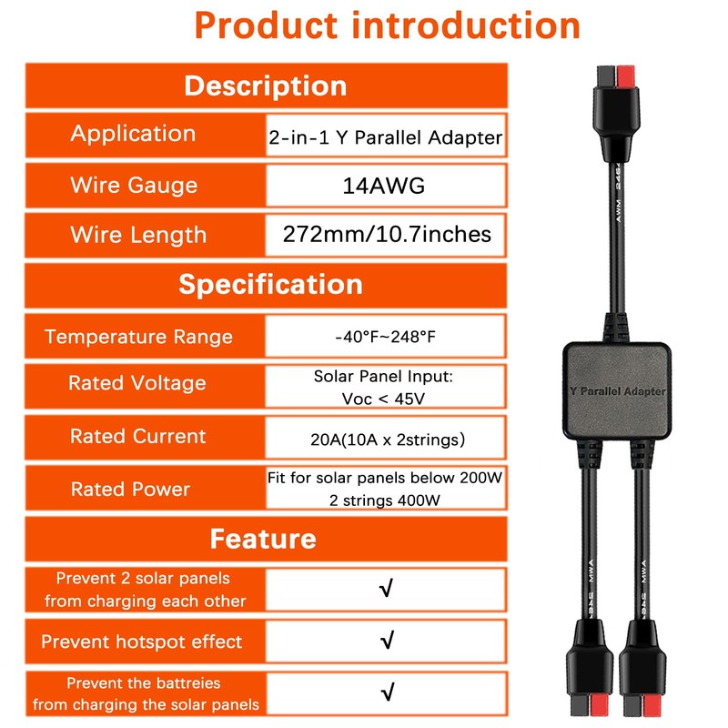 KarlKers Anderson Y Parallel Combiner Cable with Reverse Current Protection