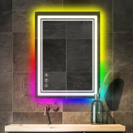 Elefloom RGB LED Bathroom Mirror, 32x24 Inch Front and Backlit Lighted Vanity Mirror, Wall Mounted LED Mirror for Bathroom, Anti-Fog Dimmable 3 Colors CRI>90