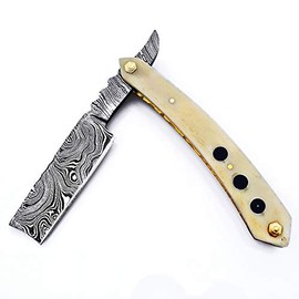 R-79 - Maquinilla de afeitar de acero de damasco con borde clásico de cuchilla de afeitado, hecho a mano