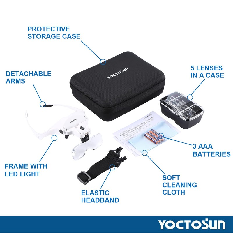 YOCTOSUN Magnifying Glasses with Light, LED Head Magnifier with 5