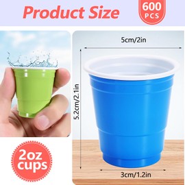 Vyndicca 600 Pack Plastic Shot Glasses, 2 oz Mini Shot Cups, Disposable Plastic Shot Cups, Multicolor Party Cups for Drinking Tasting Serving Samples Birthday Party Supplies Picnic, 6 Colors