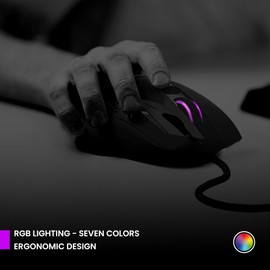 PREYON Falcon Kabel gebundene Gaming-Maus mit RGB-Hintergrundbeleuchtung und Geflochtenem Kabel - Computermaus mit Omron 20M-Schaltern - 12400 DPI Optischer Sensor - 9 Programmierbare Tasten