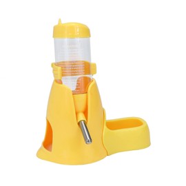 Botella de agua para hámster, para pequeña mascota, automática, dispensador de agua con base de contenedor de alimentos, cabaña para colgar pequeños hurones, conejo, gerbo (80 ml, amarillo)