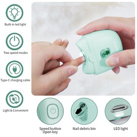 Hunloch Electric Nail Clipper, Electric Nail Trimmer with Nail Clip Storage and LCD Light, USB Rechargeable Automatic Nail Clipper for Adults, Seniors, Babies, Children (Green)