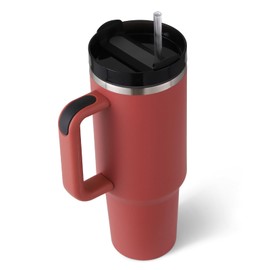 Ochapa 40 oz Tumbler with Handle Straw Lid Insulated Stainless Steel Vacuum Reusable Coffee Cup Holder Friendly Keep Drinks Cold Gifts for Christmas Lover Women Men Car Gym Travel, Brown Red