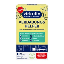 Zirkulin Digestive Aid 6-in-1 (45 Tablets) - Dietary Supplement with 6 Enzymes & Calcium for Digestion - with Lactase, Amylase, Protease, Lipase & Cellulase - Vegan - Made in Germany