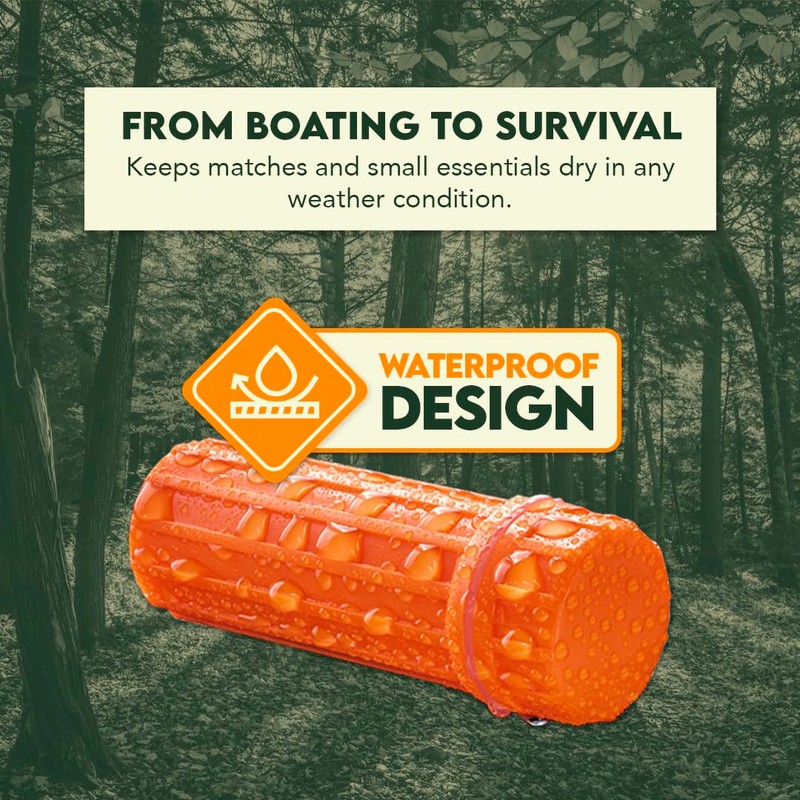 SE 3-IN-1 Orange Waterproof Match Storage Box with Signaling Mirror