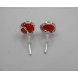 Jade Stud Earrings Red Silver-Plated