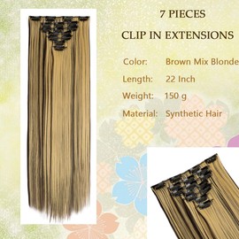 Swy Hair Clip in Hair Extensions Body Wave 22 inches 7Pcs 150g Straight Hair Synthetic Hair Extensions (S-Brown Mix Blonde, Straight)