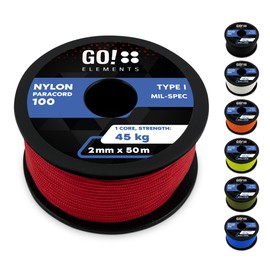 GO!elements 50 m Paracord 2 mm Rope Made of Tear-Resistant Nylon Cord – Paracord 100 Type I Survival Cord – Tear-Resistant up to 45 kg – Suitable as All-Purpose Rope, Repair Cord, Mason's Cord,