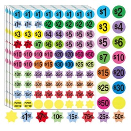 1600 Pcs Garage Sale Stickers, Yard Sale Price Tags Stickers, 3/4in Pre-Printed Price Labels for Fle Market Sale Retail or Rummage