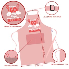 Bang Tidy Clothing Women's 60th Birthday Gift Apron It's Been 60 Years Aprons 60th Birthday Gifts 100% Cotton 2 Pockets - Pink