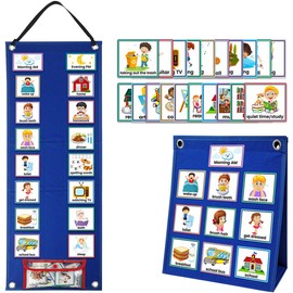 Fulasun Kid Visual Schedule Hanging Visual Planner Chore Chart with 70 Cards Magnetic Children Learning Calendar Chart Morning Bedtime Routine Chart Wall Planner for Boys Girls