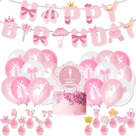 Girls Birthday Party Decorations Set, Pink Ballet Princess Happy Birthday Party Supplies for Kids Girls, Lovely Dancing Party Favors Decor Kit, Latex Balloons Banners Cupcake Toppers (41 Pack)