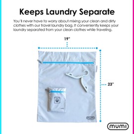 mumi Travel Laundry Bag, Moisture and Smell-Proof, Wash Bags Separate Laundry from Clean Clothes, with Folding Hanger and Outer Bag