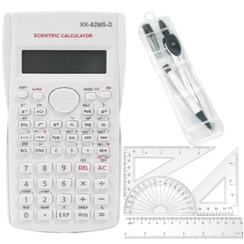 Scientific Calculators Protractor and Compass - Protractor and Compass for Geometry with Rulers and Two Set Squares and Scientific Calculators,240 Functions 2 Line 10+2 Digits,Desk Math for School