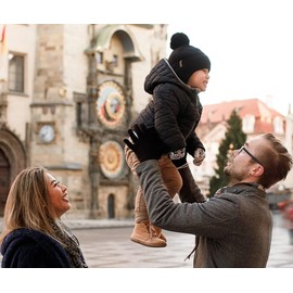 FURTALK Toddler Baby Winter Hat Warm Fleece Lined Knit Kids Hat with Earflap Infant Newborn Pom Beanie Knit Cap Girls Boys Black