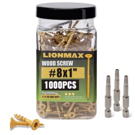 LIONMAX Wood Screws 1 Inch, Deck Screws #8 x 1, 1000 PCS, Rust Resistant, Epoxy Coated, Exterior Wood Screw, Outdoor Decking Screws, Torx/Star Drive Head, T25 Star Bit Included, Tan