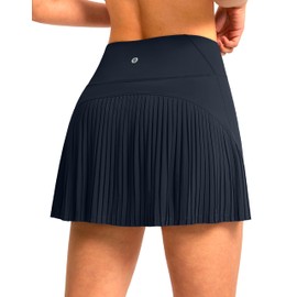 SANTINY Women's Pleated Tennis Skirt High Waited Athletic Skirts with Pockets Tummy Control Golf Skorts for Woman (Navy_S)