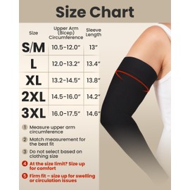 KEMFORD Compression Lymphedema Arm Sleeves for Women - 15-20 mmHg, 1 Pair, Black, 3XL - Medical Arm Brace for Swelling, Edema, Circulation