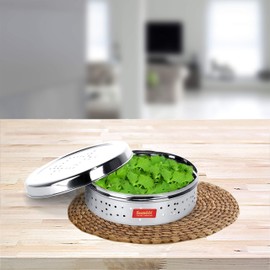 Sumeet Stainless Steel Hole Puri Dabbas/Flat Canisters/Sprout Maker with Air Ventilation Size No. 10-17cm Dia