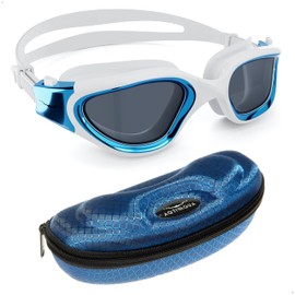AqtivAqua Swimming Goggles Swimming Adult and Kids Swimming Goggles Kids 6-14 Men Women Swim Goggles Childrens Kids Boys Girls Polarized DX-P (Metallic Blue, Blue case, Polarised lens)