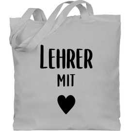 Shirtracer - Cotton Bag - Bags - Teacher with Heart, 1 Light Grey, Unit size