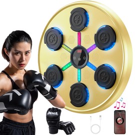 ZWOTNDT Music Boxing Machine with Boxing Gloves, Boxing Machine Wall Mounted Music, Wall Boxing Machine Trainer with 9 Modes, Smart Display Screen, LED Lights, Music Boxing Machine for Adults (Yellow)