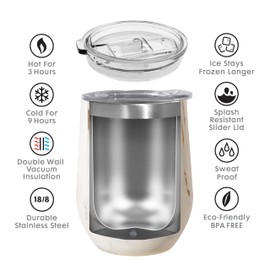 Oggi Cheers 'Celebrate Collection' Stainless Steel Insulated Wine Tumbler - Silver Sparkle, 12oz, with clear slider lid.