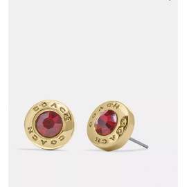Coach NEW COACH Boxed 54516 Open Circle Stone Stud Earrings Gold Tone Red Great Gift!