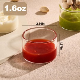 Salad Dressing Container Set of 8, 1.6oz Dipping Sauce Cups Set, Clear Small Glass Bowls for Sauce