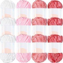 Xinnun 12 Skeins 1116 Yards Chenille Yarn 6mm Soft Thick Plush Yarn Fluffy Velvet Yarn for Crocheting Knitting DIY Craft Making Blankets, Clothes, 3.5 Oz/Skein(Pink Series)