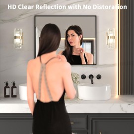 LOAAO 40"X32" Black Rectangle Bathroom Mirror Wall, Matte Black Aluminum Alloy Frame, Tempered Glass, Hangs Vertically or Horizontally, Easy to Install