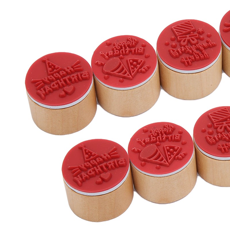 12Pcs Birthday Stamps Wooden Handle Assorted Style Clear Pattern Wooden