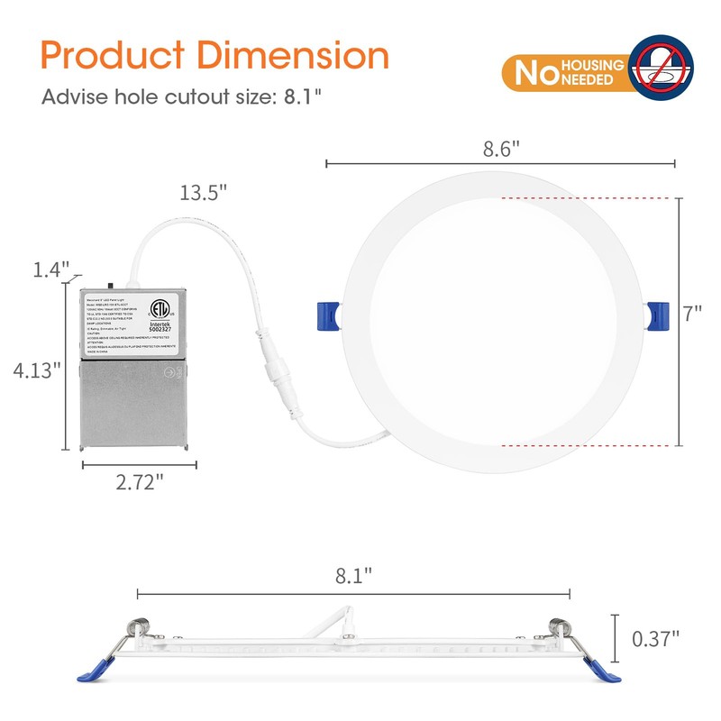 Meconard 4 Pack 8 Inch 5CCT LED Recessed Ceiling Light