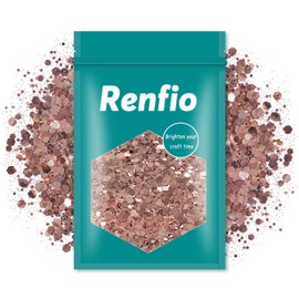 Renfio Rose Gold Chunky Glitter, 3.5 Oz (100g) Metallic PET Flake Mixed Fine Powder Face Glitters for Craft Resin Pigment Tumbler Ornament Painting Hair Body Wedding Decor - Rose Gold