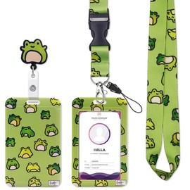 Retractable Lanyards with ID Badge Holder Rotatable Clips - Cute Frog Lanyards for Name Badges Holders，Breakaway Lanyards with ID Badge Holder for Nurse Teacher Student Office Work Women Kids