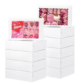 Cookie Boxes, 10Pcs Dessert Boxes with Clear Window 12" x 8" x 2.5" Large Bakery Boxes White Treat Boxes for Muffins, Cupcakes & Pastries (Rectangle 10pcs)
