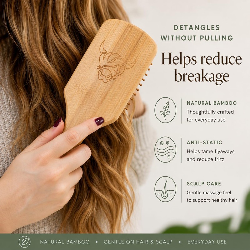Moo & Yoo Bamboo Paddle Hair Brush | Gentle Detangling