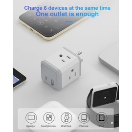 TECHWOLF Enchufe Regleta Multicontacto USB 6 en 1 con 4 Tomas AC, 1 Puerto USB A y 1 Tipo C, Multicontacto USB de Pared con Protección de Sobretensión para Hogar Oficina Viaje (Paquete de 1)