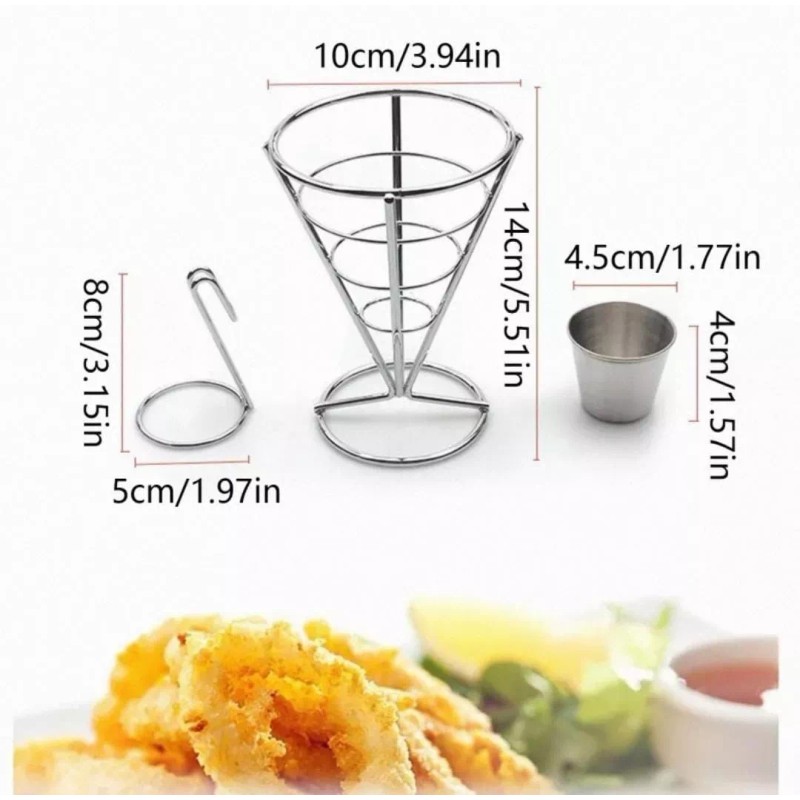 CL Cono Botanero Acero Inoxidable Con 2 Contenedores Salsa Reja