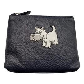 Scottish Inspired Toucan Leather Scotty Dog Coin Purse with Keyring ( Indigo )