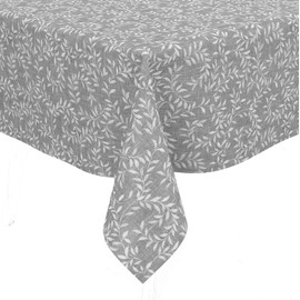 Karina Home Willow Leaves Grey Wipe Clean Tablecloth Vinyl PVC (Grey, 140cm x 140cm)